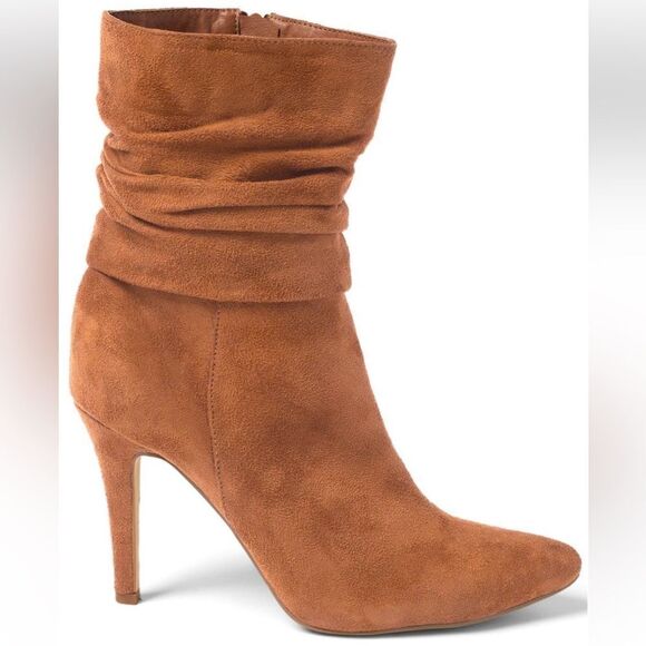 Slouchy Pointed Toe Booties Cognac 7.5 - Picture 1 of 7